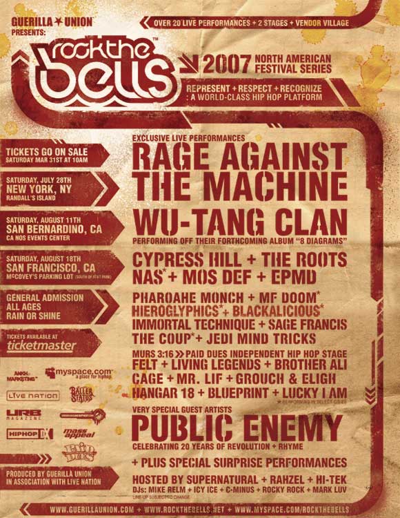 Rock The Bells 2007 flyer