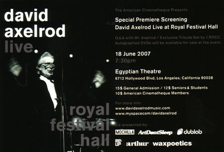 David Axelrod Live at Royal Festival Hall Screening (LA, Mon 6/18 @ 7:30pm)