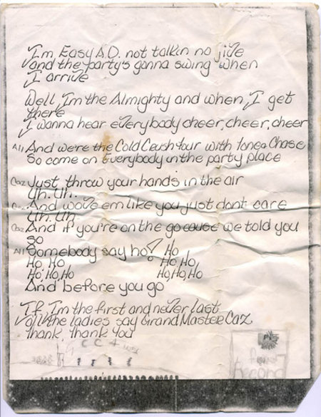 Lyrics to the song “The Weekend” written by Grand Master Caz for the Cold Crush Four in the early 1980s