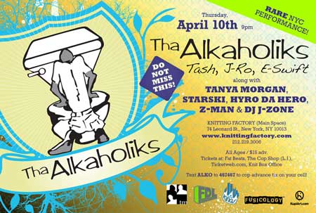 Tha Alkaholiks & J-Zone Live in NYC (4/10, 9pm) [flyer]